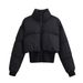 Sleek Black Quilted Jacket For Women – Stand Collar, Slim Fit Waist, Polyester-Filled Winter Coat (XS-L)_ecoleips.com