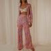 Pleated Sleeve Long Pants Spring Summer Vacation New Women Printed Shirt Turn-down Collar Cardigan Two-piece Set SU2936_ecoleips.com