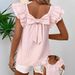 Shiying Cross-Border Fashion Solid Color Pullover Top European And American Style Round Neck Short Ruffle Sleeve Pleated_ecoleips.com