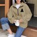 Women's Fleece Stand Collar Pullover Hoodie With Embroidery Letter Print, Cozy Loungewear For Fall & Winter, Casual Streetwear, Loose Fit, XS-XXL_ecoleips.com