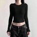 Women's Slim Fit Long Sleeve T-Shirt With Retro Back Print - Stretchy Polyester Casual Top For Streetwear & Daily Wear_ecoleips.com