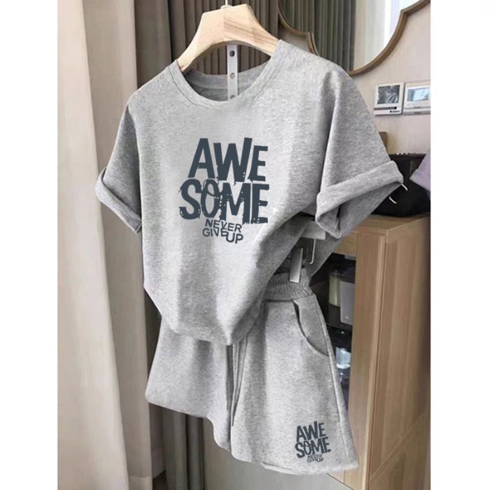 Women's Clothing Casual Sports Short Sleeved Shorts Two Piece Suit_ecoleips.com