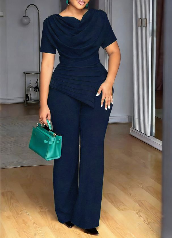 Women's Flattering High-Waist Tummy Control T-Shirt And Straight Leg Pants Casual Outfit Set For Summer, Plus Size Comfort Stretch Fabric_ecoleips.com