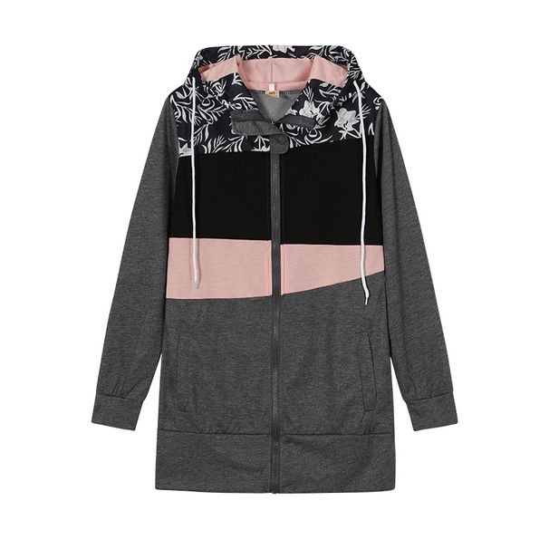 Women's Clothing women's sweatshirt zipper color matching print hooded long sleeved jacket_ecoleips.com