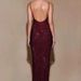 Fashion Gray Hot Drilling Spaghetti Strap Dress Women's Slim Fit Backless Folds Split Floor-length Dresses New CYZ6_ecoleips.com
