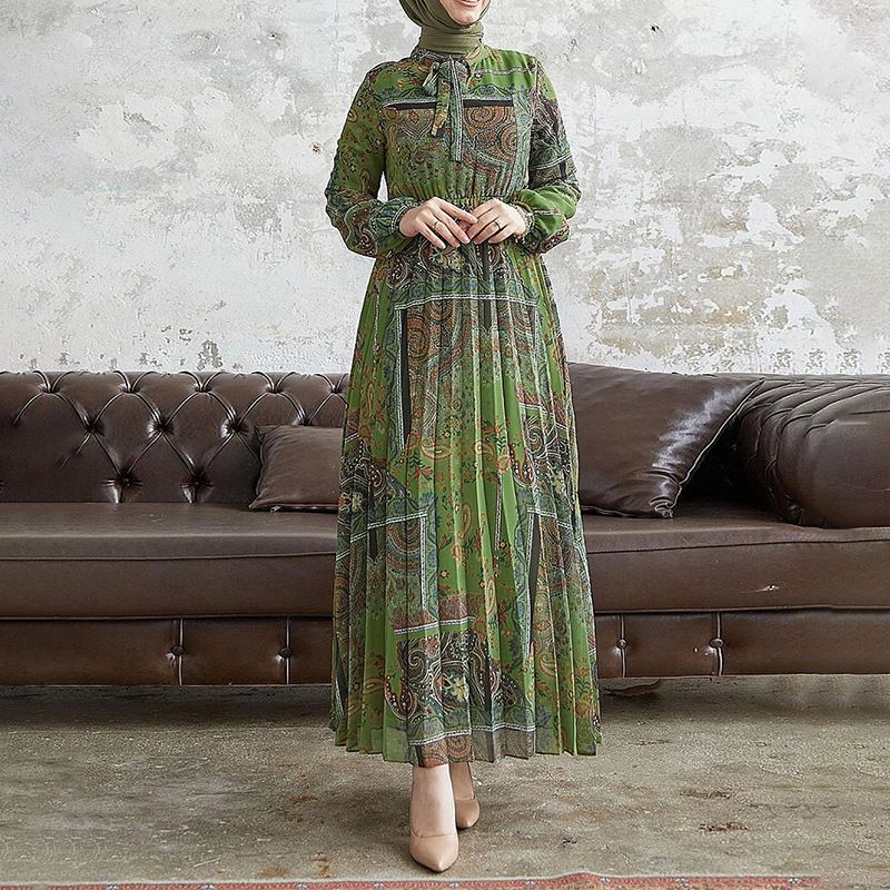 Women's Clothing Muslim New Arrivals Abstract Print Long Fashion Elegant Robe Dress_ecoleips.com