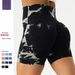 Women's Clothing Summer New Fitness Pants Tied And Bleached High Waisted Three Point Shorts Hip Raising Sports Tie Dyed Yoga Pants_ecoleips.com
