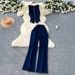 Temperament Design Metallic Buckle Round Neck Sleeveless Vest+High Waist Wide Leg Pants Denim Set For Women_ecoleips.com