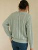 V-Neck Cable Knit Openwork Long Sleeve Sweater_ecoleips.com