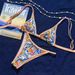 Women Tropical Town Fruit Print Two Piece Bikini Set Striped Trim Adjustable Thin String Triangle High Cut Cheeky Beach Swimsuit_ecoleips.com
