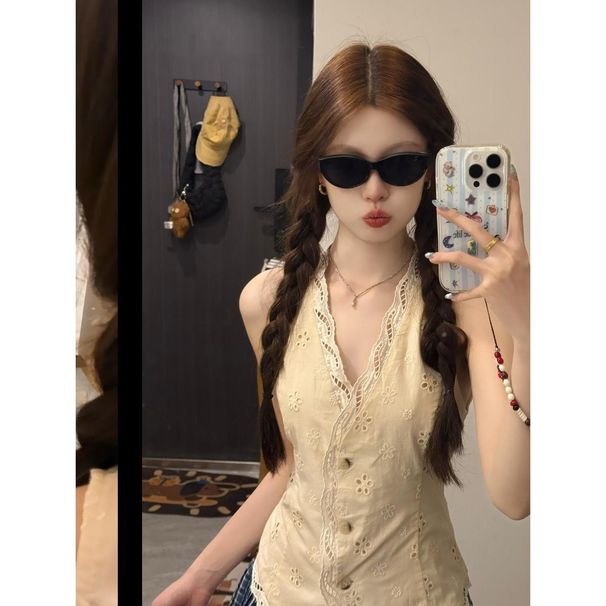 Purely Desirable Style Inner Tank With V-neck, Summer French Niche Design, Hot Girl Temperament Sleeveless Top For Women_ecoleips.com