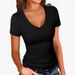 Women's V-Neck T-Shirt Solid Color Basic Short Sleeve Popular Top_ecoleips.com