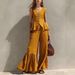 Women's Linen Ruffled Wide Leg Pants V Neck Button Up Top Resort Fashion Set New_ecoleips.com