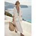 Women's Long Striped Embroidered Dress American Style Loose Cover Up Beach Robe New Summer Fashion For Ladies_ecoleips.com
