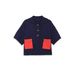 Loose And Versatile Contrasting Color Pocket Short-sleeved Knitted Sweater_ecoleips.com