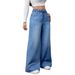 Vintage Light Blue High-Waisted Wide-Leg Jeans For Women – Relaxed Fit With Adjustable Drawstring Waist & Retro Stitching_ecoleips.com