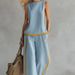 Women's Spring Summer Sleeveless Color Block Vest And Wide Leg Pants Two-Piece Set Fashionable Commute Clothing_ecoleips.com