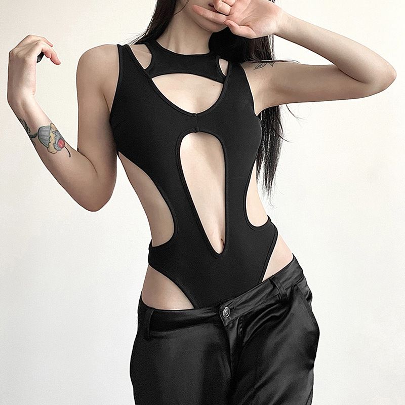 Women's Slim Fit Jumpsuit Hollow out Patchwork Fashion Sexy Hot Girl 2025 Solid Color Wholesale Summer_ecoleips.com