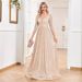 Evening Dress For Women V Neck Long Sleeve Sequins New Style Wedding Host Temperament Slim Party Dance Dress_ecoleips.com