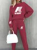 Women's Printed Two Piece Tracksuit, Long Sleeve Pullover Top And Drawstring Waist Pants, Casual Sportswear For Spring And Fall_ecoleips.com