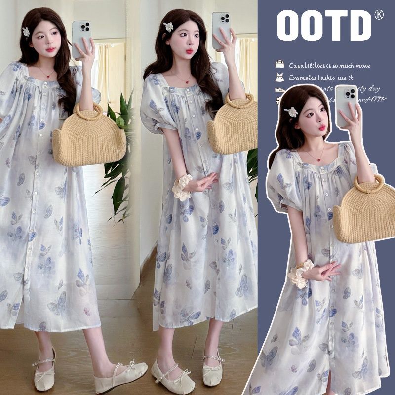 Summer New Korean Fashion Printed Maternity Dress_ecoleips.com