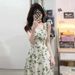 Cross-border Women's French Floral 2024 Summer New Style Square Neck Waist-cinching Slimming Fresh Mid-length Dress_ecoleips.com