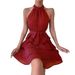 Women's Tie Halter Neck Sleeveless Layered Ruffled Maxi Dress – Casual Boho Summer Gown 2026_ecoleips.com