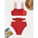 Women's Clothing Red Crossbody Bikini Strapless Backless Swimsuit One Piece Swimwear Breathable Hollow Out Design For Swimming_ecoleips.com