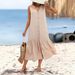 Women's Clothing Solid Color Cotton Sling Type Temperament Commuting Trend Long Skirt Loose Waist Dress_ecoleips.com