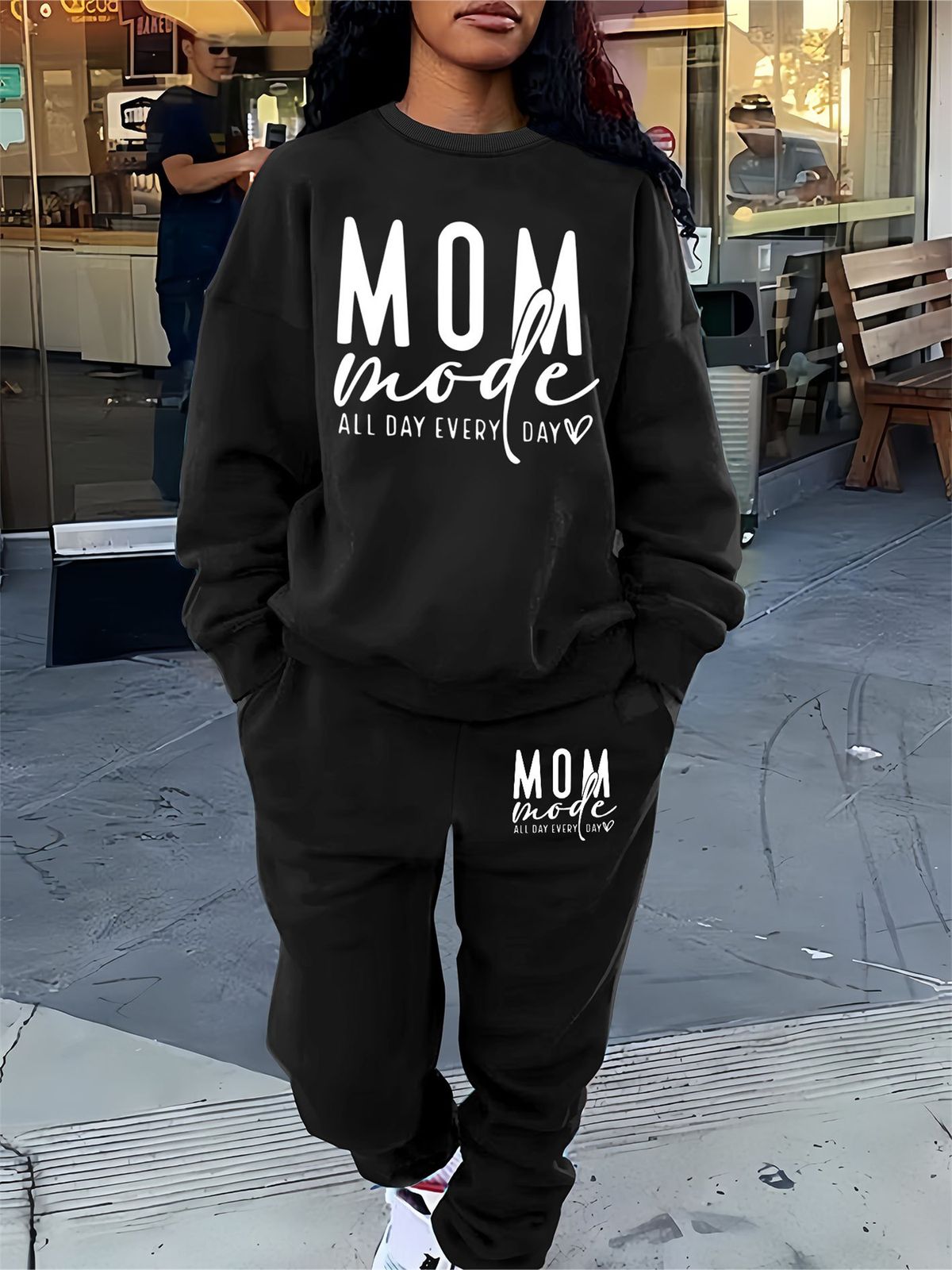 Women's Autumn And Winter Hip-hop Casual Street Letter Printed Round Neck Sports Shirt+sports Pants Warm Suit-647_ecoleips.com