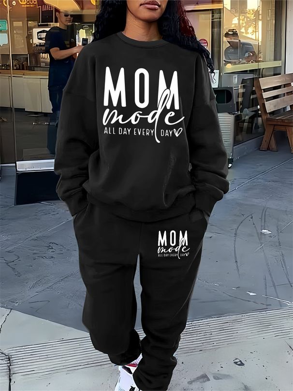 Women's Autumn And Winter Hip-hop Casual Street Letter Printed Round Neck Sports Shirt+sports Pants Warm Suit-647_ecoleips.com
