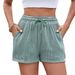 European And American Cross Border Foreign Trade Spring And Summer New Women's Solid Color Drawstring Pocket Casual Shorts Women Spot_ecoleips.com