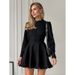 A Stylish Black A-Line Dress With Long Sleeves For Spring/Summer, Perfect For Women's Daily Commutes._ecoleips.com