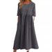 Spring/Summer Round-Neck Dress With 5/8-Length Sleeves, Large Size; Casual, Loose-Fitting Design; Made Of Pure Cotton In_ecoleips.com