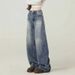 Retro Blue High Waist Wide Leg Jeans Women's Trendy Versatile Slimming Curved Sash American Style High Street Denim_ecoleips.com