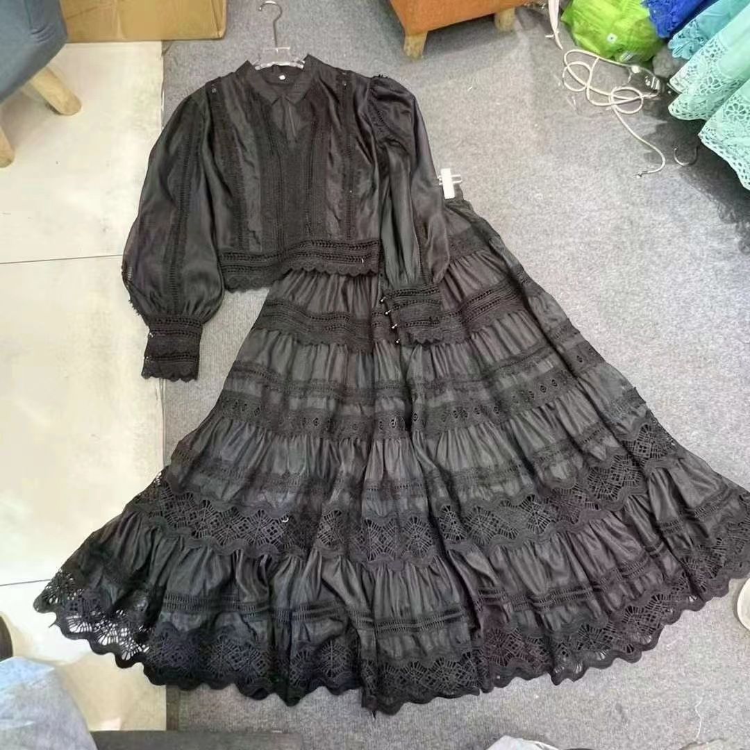 Women's Clothing Temperament Fashion Heavy Industry Splicing Lace Long Skirt Set_ecoleips.com