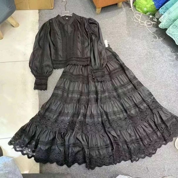 Women's Clothing Temperament Fashion Heavy Industry Splicing Lace Long Skirt Set_ecoleips.com