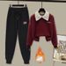 Women's Color-Block Knit Top & Korean Loose Jogger Pants Set - Minimalist Casual Outfit With Contrast Trim_ecoleips.com