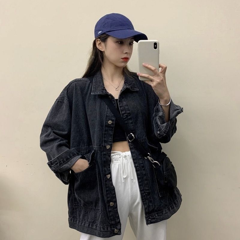 K Women's New Loose Cowboy Jacket; Versatile Student Original Vintage Long-sleeved Top_ecoleips.com