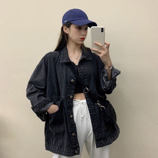 K Women's New Loose Cowboy Jacket; Versatile Student Original Vintage Long-sleeved Top_ecoleips.com