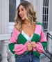 Oversized Color-Block Cardigan – Unisex Patchwork Knit Sweater Coat (S-XL, Pink/Blue/Red/Fuchsia)_ecoleips.com
