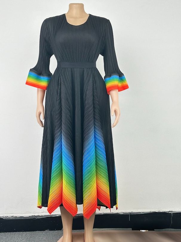 Women's Plus Size Dress Elegant V Neck Gradient Color Long Dress For Autumn Stylish_ecoleips.com