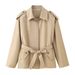 Women's Fashion Short Trench Coat With Belt Lapel European American Style Lightweight Outerwear For Autumn 2025 New Arrival_ecoleips.com