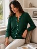 Dark Green Cable Pit Rib Knit Cardigan, Loose Lightweight Breathable Soft Skin-touch Button Long Sleeve Jacket_ecoleips.com