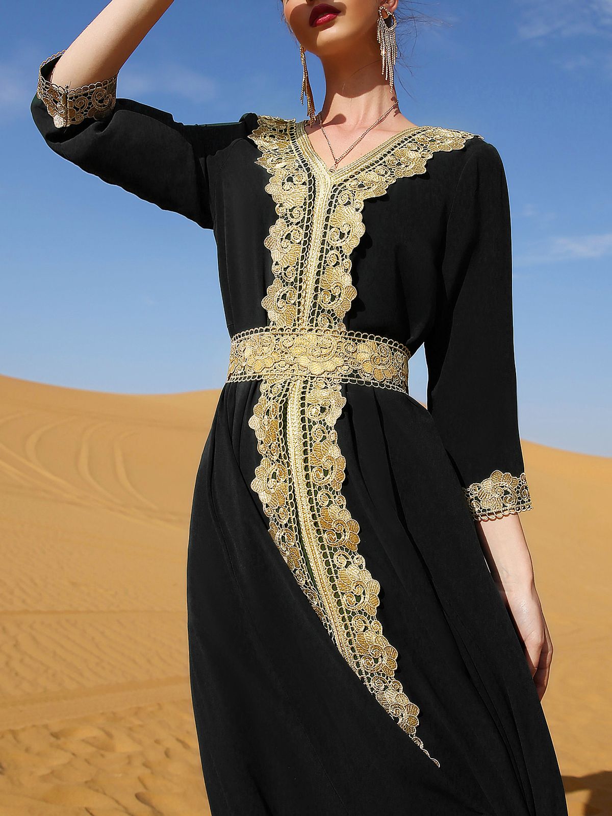 Women's Clothing Black Embroidered Lace Elegant Retro Hot Dress Holiday Gorgeous_ecoleips.com