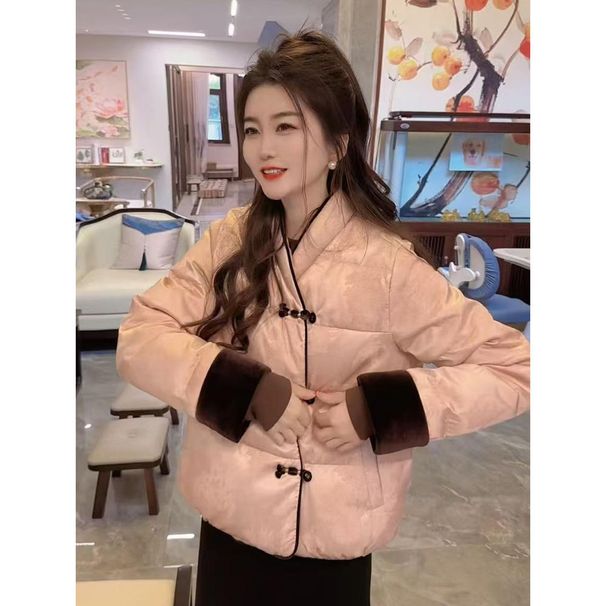 girl Chinese National Style Button Long Sleeve Jacket For Women Winter 2024 New Thickened Warm Cotton Coat Fashion Outerwear_ecoleips.com