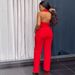 Women's Clothing Halter Neck Backless V Neck Button Down Waist Wide Leg Jumpsuit_ecoleips.com