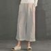Suitable For All Seasons New Style Linen Solid Color Casual Straight Leg Cropped Pants For Women_ecoleips.com