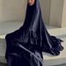 Muslim Women's Clothing Solid Color Long Robe Dress Two-Piece Set Pleated Headscarf Large Hijab P111_ecoleips.com