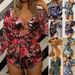 Women's Clothing Leaf Print Three Piece Bikini Set Swimwear Long Sleeved Waist Cinching Tie Beach Sun Protection_ecoleips.com
